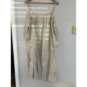 Amazhiyu Linen Dress Womens Large Beige Maxi‎ Adjustable Straps Side Tie Ruffle